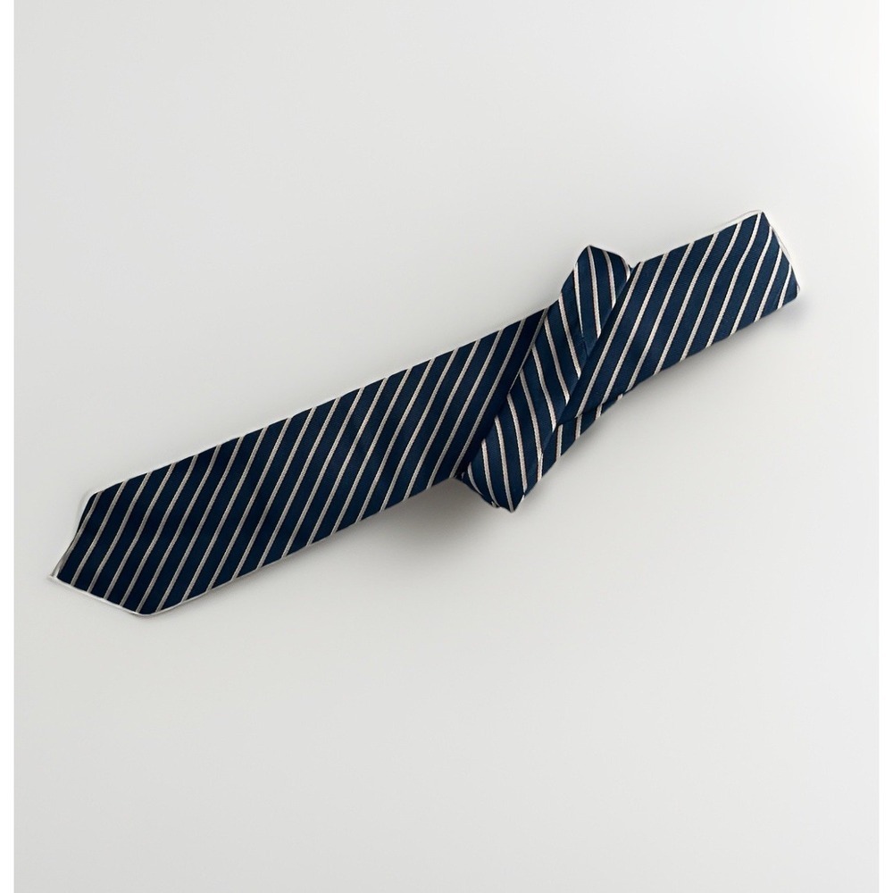 Vintage Briggs All Silk Tie Navy Blue Striped Business Luxury Formal Workwear